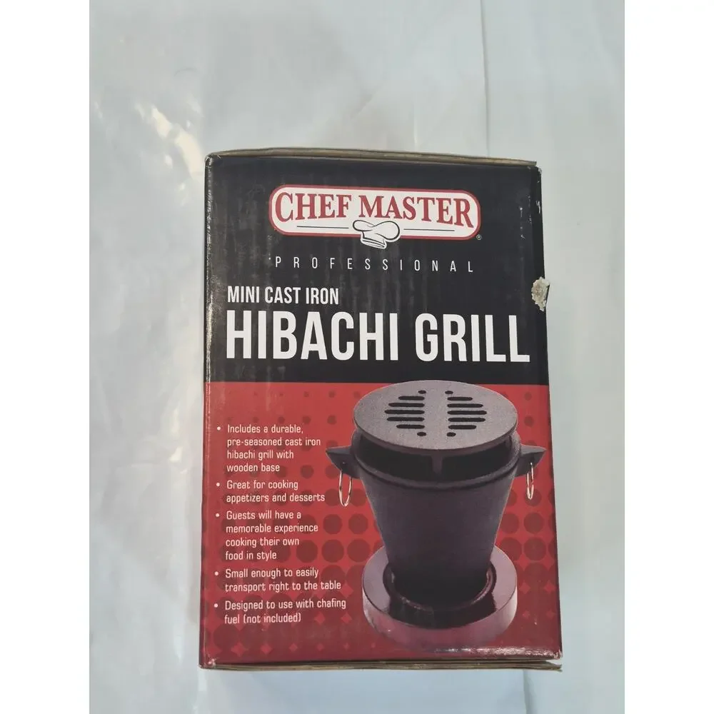 ChefMaster Cast Iron Mini Hibachi Grill, Indoor S'mores, Appetizers, Wooden Base